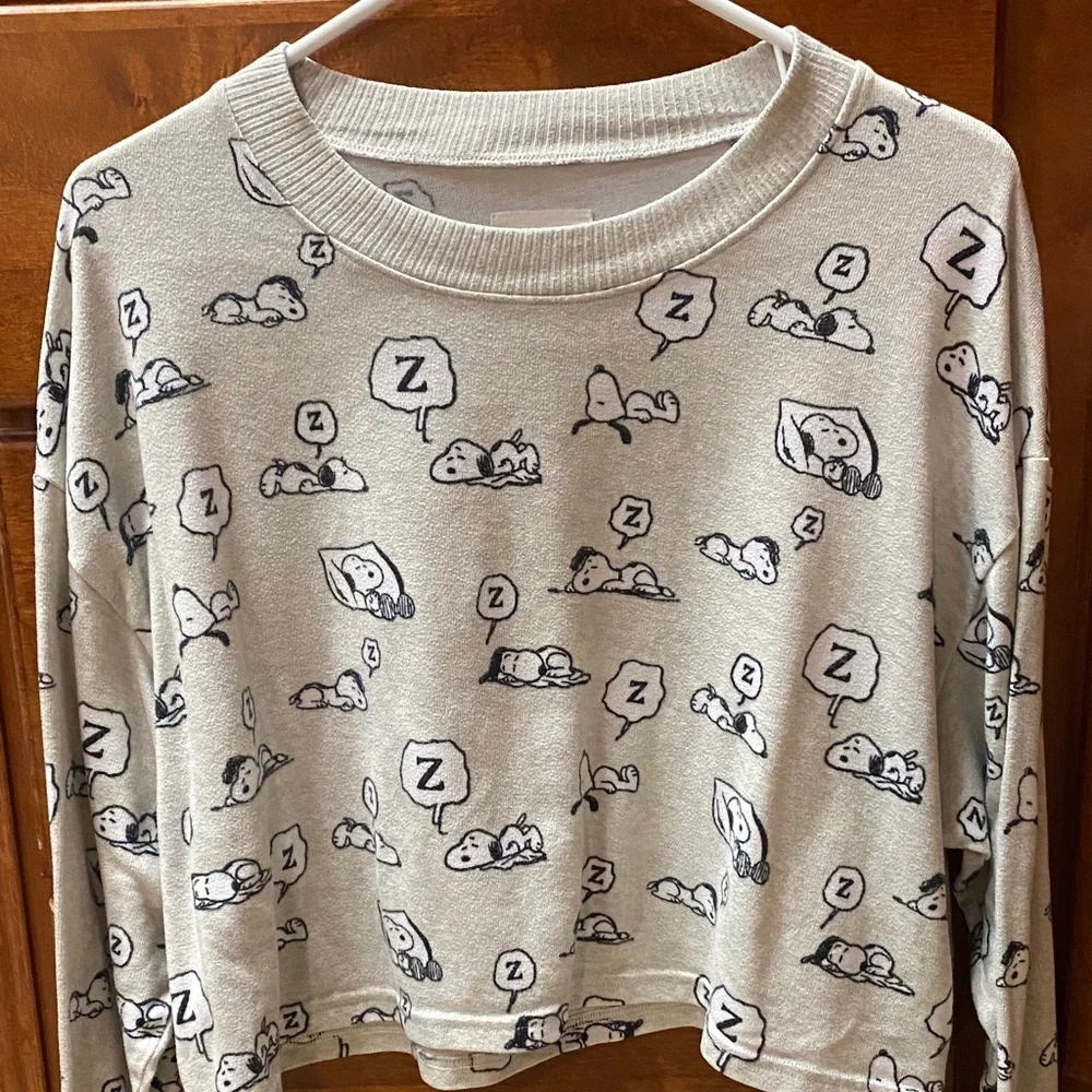 American Eagle Outfitters Gray Snoopy Lounge Boxy Large Cropped Top